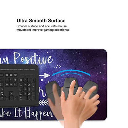 Desk Mat,Inspirational Quotes Gaming Mouse Pad,XXL Mouse Pad Mat for Office,Computer,Keyboard with Non-Slip Base Stitched Eges Stay Positive Work Hard and Make It Happen Mousepad 35''×15.7''×0.12'' - color: Stay Positive Work Hard and Make It Happen
