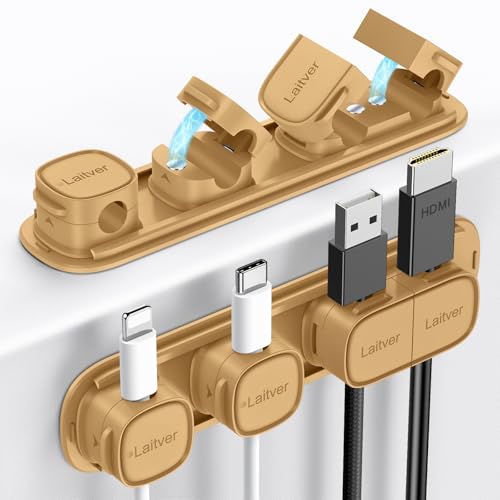 6 Pack Magnetic Cable Clips [1s Open/Lock], Cord Organizer Holder | Strong Adhesive Desk Cable Management- Organize Charging Cords Neatly for Home, Office, Car,Desk, Nightstand-Milk Coffee - color: Milk Coffee