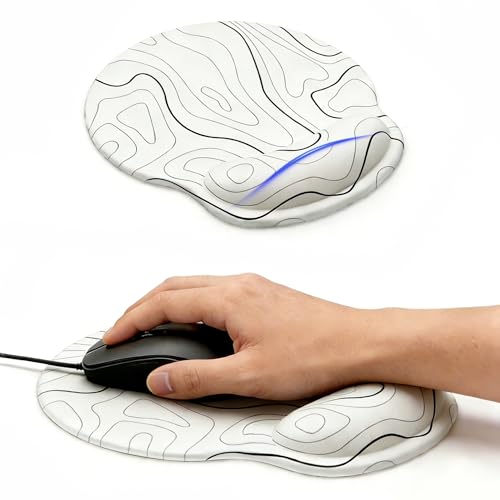 Ergonomic Mouse Pad with Wrist Rest, Comfortable Gel Memory Foam Support, Non-Slip Base, Pain Relief Mousepad for Office, Gaming, Computer, Laptop - Minimalist Contour/Topographic/Classic Design. - color: contour line