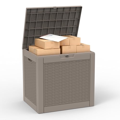 PatioZen 35 Gallon Package Delivery Boxes for Outside, Lokable Secure Resin Package Delivery Box with Lid, Waterproof and Anti-Theft for Outdoor Front Door, Porch, Curbside, House(Grey) - color: Grey, size: 35 Gallon