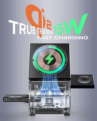 ZEEHOO 3 in 1 Charging Station, iPhone Charging Station for Apple MagSafe Charger, Qi2 Certified, 15W Fast Wireless Charger, for Apple Watch, for iPhone 17,16 15,14,13,12 Series, AirPods (Black) - color: Black