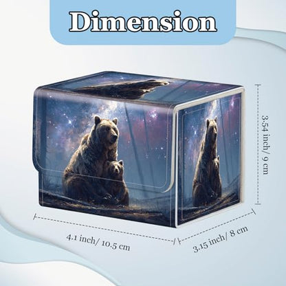 Commander Deck Box for Trading Cards - Fits 100+ Double Sleeved Cards, PU Leather MTG TCG Storage Case with Strong Magnetic Closure, Brown Bears - color: Brown Bears