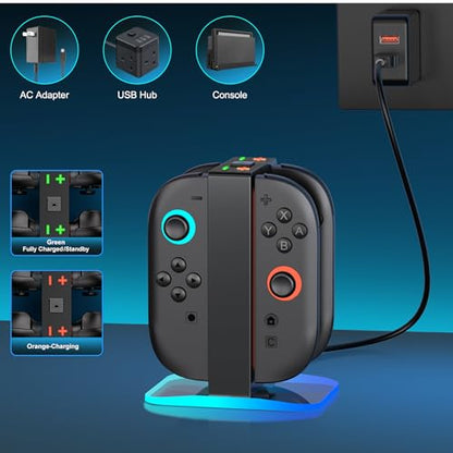 Mocagen Controller Charger for Nintendo Switch 2, Magnetic 4 in 1 Joy-Con Holder, Dynamic Light, Fast 2H Charge Compatible with Switch 2 Joy Con Charger Station Accessories - size: Square