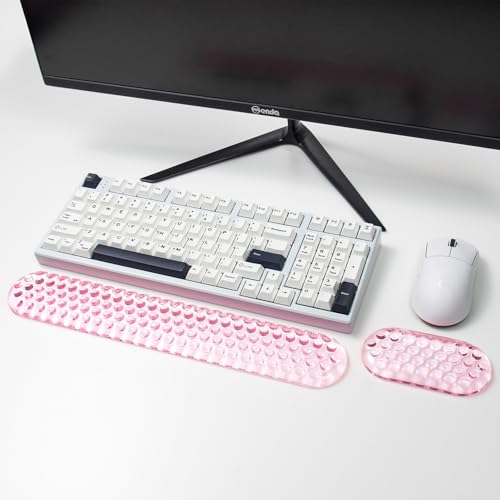 Ergonomic Gel Keyboard and Mouse Wrist Rest Set – Pink Wrist Rest for Computer Keyboard 75% 80%, Comfort & Support for Typing and Gaming - color: Pink