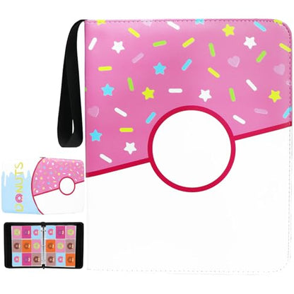 9 Pocket Card Binder 900 Card Holder Album, Pink Donut Trading Cards Holder Zipper Binder for Girl Teen Collection (Pink Donut, 900 Pocket) - color: Pink Donut, size: 900 Pocket