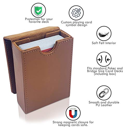 Single Deck Leather Playing Card Case/Holder - Fits Poker and Bridge size cards (Brown) - color: Brown