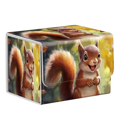 Commander Deck Box for Trading Cards - Fits 100+ Double Sleeved Cards, PU Leather MTG TCG Storage Case with Strong Magnetic Closure, Cute Squirrel - color: Cute Squirrel