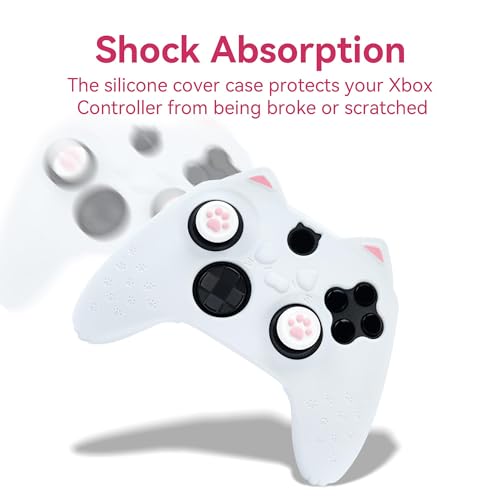 GeekShare Cat Paw Controller Skin Grips Set Anti-Slip Silicone Protective Cover Skin Case Compatible with Xbox Series X Controller with 2 Thumb Grip Caps and 1 Sticker (White) - color: White