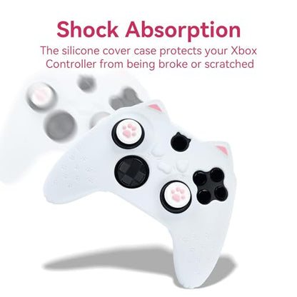 GeekShare Cat Paw Controller Skin Grips Set Anti-Slip Silicone Protective Cover Skin Case Compatible with Xbox Series X Controller with 2 Thumb Grip Caps and 1 Sticker (White) - color: White