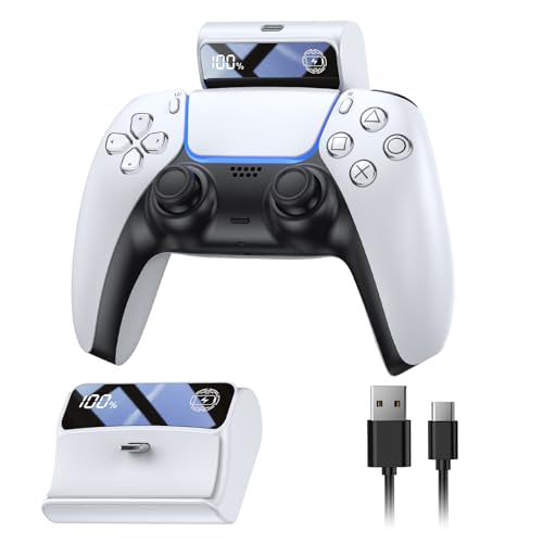 FASTSNAIL LED Display 7400mAh Battery Pack for PS5 DualSense Controller | Rechargeable Portable Power Bank Extender with 3H Fast Charge, Play and Charge Support, Adds 8+ Hours Gaming Time - color: white, size: 1 Pack