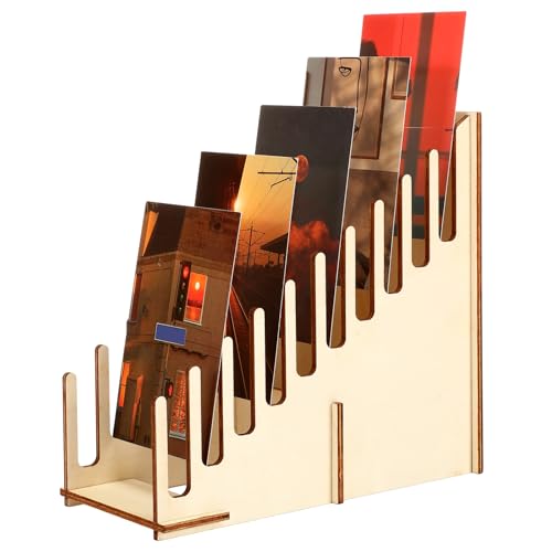 1 Pc Greeting Card Display Stand 10 Slot Wooden Sticker Display Stand Tabletop Postcard Greeting Card Holder Postcard Rack for Brochure Sticker Photo Table Retail Counter Desk Natural Color