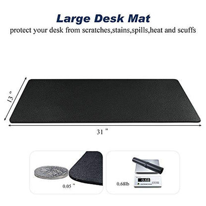 Desk Pad for Office Home 31" x 13",PU Leather Waterproof Large Desk Writing Mat Organizer,Multifunctional Ultra Thin Dual Use Desk Blotters Mouse Pad Protector … (Black) - color: Black