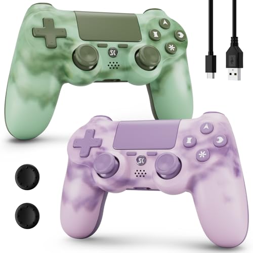 Wireless Controller for PS4, 2 Pack Controllers for PS4 with Double Vibration/6-Axis Sensor/Touch Pad/Headphone Jack, Ergonomic Non-Slip Grip Compatible with PlayStation 4/Slim/Pro (Green & Pink) - color: Green & Pink