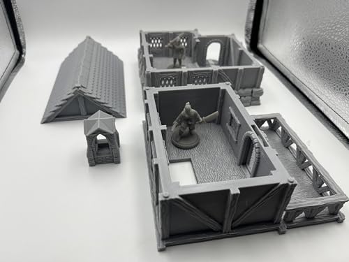 Hautico Town Building Terrain Set for 28mm Tabletop Miniature Wargames, Compatible with DND, 3D Printed and Paintable (Little Town Two-Floor House)