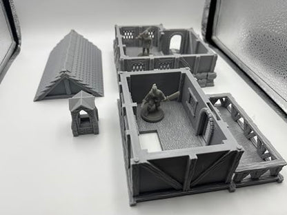 Hautico Town Building Terrain Set for 28mm Tabletop Miniature Wargames, Compatible with DND, 3D Printed and Paintable (Little Town Two-Floor House)