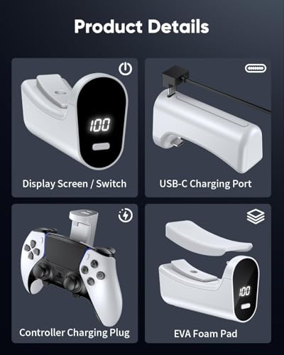 YUANHOT 7400mWh Battery Pack for PS5 & Edge Controller with LED | Play and Charge Kit,Extended Gaming Time,DualSense Rechargeable Accessories for PlayStation 5