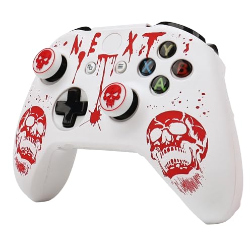 Skull Controller Skin Cover Compatible with Xbox one Controller, RALAN Protector Case, Customised Thumb Grips Caps - color: skull White Red