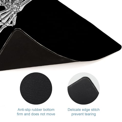 Large Gaming Mouse Pad, Human Skeleton Big Mousepad, XL Extended Desk Mat Non-Slip Rubber Base, Stitched Edges Computer Keyboard Mat for Office, 31.5x11.8in, Black and White Skull - color: Skeleton