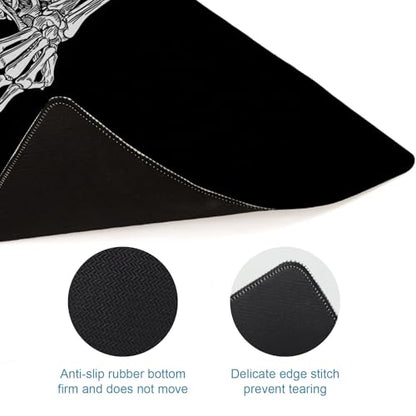 Large Gaming Mouse Pad, Human Skeleton Big Mousepad, XL Extended Desk Mat Non-Slip Rubber Base, Stitched Edges Computer Keyboard Mat for Office, 31.5x11.8in, Black and White Skull - color: Skeleton