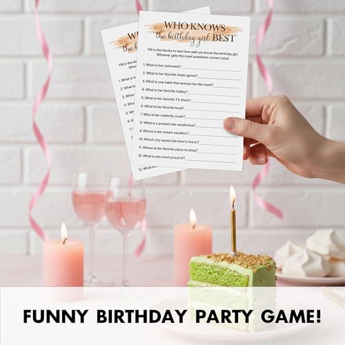 Birthday Party Games for Adults, 25 Card Interactive Group Game Set for Milestone Celebrations - A04 - color: Who Knows Her Best1