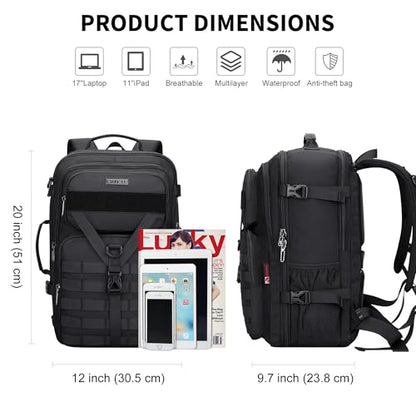 WITZMAN Travel Backpack for Men 45L Convertible Bag Fits 17" Laptop | Large Nylon Carry on Luggage Bag, 3 in 1 Laptop Backpack Airline Approved, For Weekend Getaway, Overnight Trip, B688 Black - color: Black