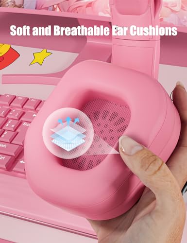 ZIUMIER Pink Wired Gaming Headset with Detachable Cat Ears | Noise Canceling Microphone, LED Light, 50mm Driver, 3.5mm Audio Jack, Compatible with PS4 PS5 Xbox Series X|S Xbox One PC