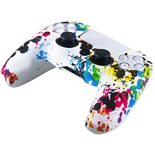 Studded Printing Silicone Cover Skin Case for PS5 Controller x 1(Graffiti) with Pro Thumb Grips x 8