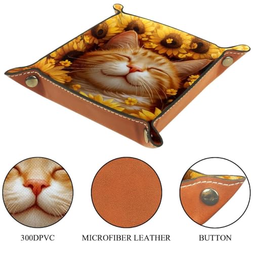 Dice Trays Sunflowers Sleeping Cat Holder Storage Box for Dice Games Like RPG DND, Leather Dice Holder Portable Folding Rolling Dice Tray, 16x16cm - color: Multi 2