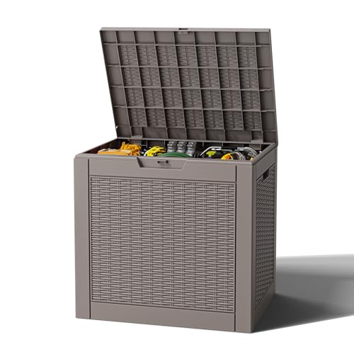 Outdoor Storage Box, Resin Deck Boxes Indoor and outdoor, Waterproof Storage Box Lockable Lid (Grey, 35 Gallon) - color: Rattan Grey, style: 35 Gallon