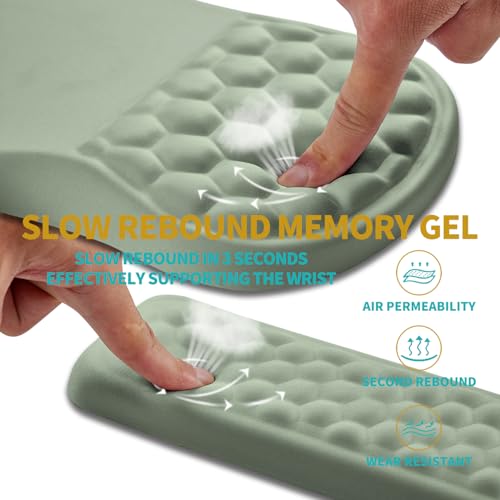 Hokafenle 2 in 1 Ergonomic Mouse Pad Wrist Support & Wrist Rest for Computer Keyboard Set, with Relieve Carpal Tunnel Pain Massage Bulge and Full Memory Gel Design (2In1 Set, Light Green) - color: Hk008-light Green