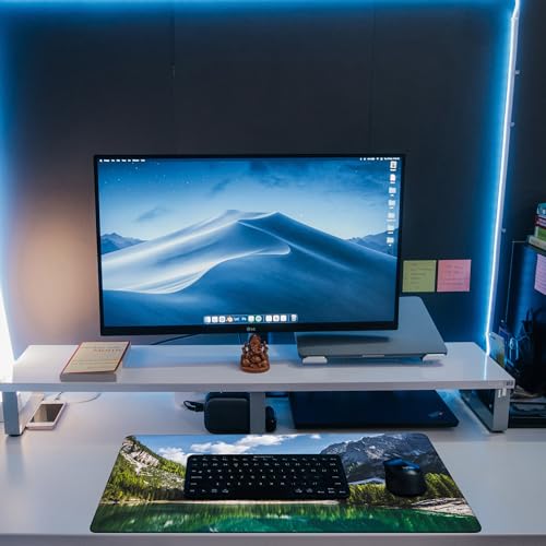 Desk Mat, Lake Mountain Landscape Desk Pad, The Alps Large Gaming Mouse Pad for Desk, 31.5"x15.7" Extended Big Computer Keyboard Mouse Pad with Non-Slip Base and Stitched Edge - color: Lake Mountain Landscape