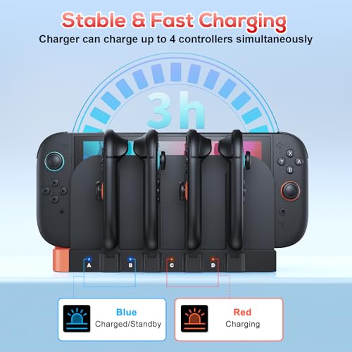 [Switch 2/1 Charger Dock], Switch 2 Controller Charging, 8 in 1 Fast Charger for Joycon 2/1, Wireless Portable Dual-Direction Magnetic Charger for Nintendo 2 (NTT41)