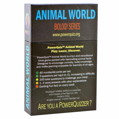 Animal World Biology Trivia Game for Kids & Adults | 200 Questions, 5 Difficulty levels Beginner to Expert, Fun facts, Explanations, Premium matte cards, Hard storage box - style: Animal World