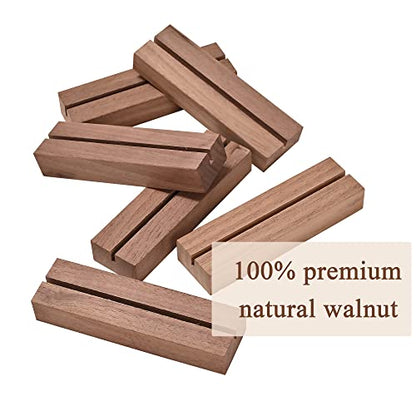WILLOWDALE 12Pcs Walnut Place Card Holders for Table, Table Number Holders | Acrylic Table Numbers Holders for Wedding Reception, Picture & Photo Holder Wood Display Stand for Home and Party Decoration - size: 12pcs 3.9" Walnut