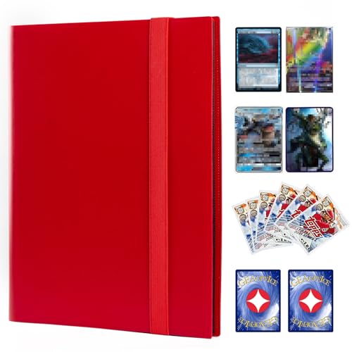 GEAoffice Card Binder, 9 Pockets Trading Card Album Folder, 360 Side Loading Pocket Binder for MTG and Other TCG, Red - color: Red, size: Medium-9 Pockets