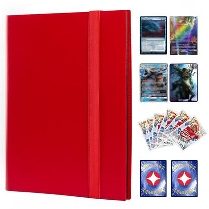 GEAoffice Card Binder, 9 Pockets Trading Card Album Folder, 360 Side Loading Pocket Binder for MTG and Other TCG, Red - color: Red, size: Medium-9 Pockets