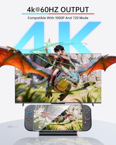 Switch 2 Dock with 60W Charger & HDMI Cable, 4K Portable Docking Station for Nintendo Switch2 Console, Travel TV Connector Stand Base, USB-C Charging Cable, AC Adapter Power Cord, Game Accessories Set