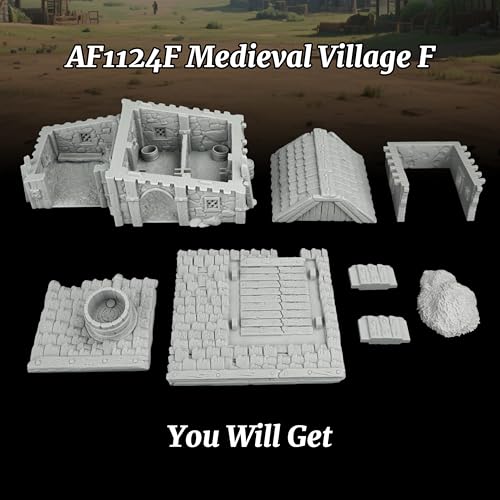 AUSPDICE Tabletop RPG Terrain, 25mm Medieval Village Fantasy Building | 1:64 Unpainted Gable Roof Residence, DND Terrain for Dungeons and Dragons, TTRPG Campaigns, Wargame Map Props-AF1124F - color: Af1124f Medieval Village F