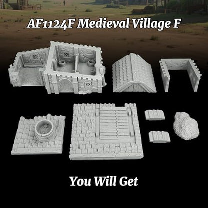 AUSPDICE Tabletop RPG Terrain, 25mm Medieval Village Fantasy Building | 1:64 Unpainted Gable Roof Residence, DND Terrain for Dungeons and Dragons, TTRPG Campaigns, Wargame Map Props-AF1124F - color: Af1124f Medieval Village F