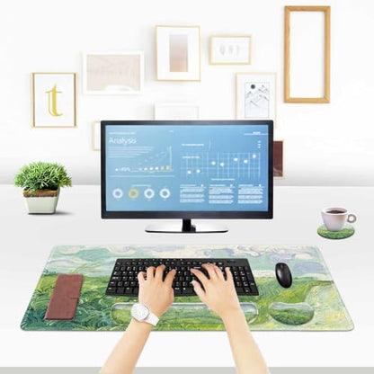 ToLuLu Extended Gaming Mouse Pad, Memory Foam Keyboard Mouse Wrist Rest Set | Large Desk Mat with Stitched Edges, Non-Slip Base Ergonomic Support Mousepad for Home Office Game and Study, Green Theme - color: Green Theme
