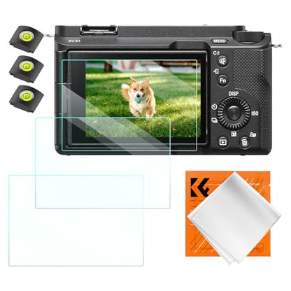 K&F CONCEPT 3pcs Screen Protector Compatible with Sony ZV-E1/A7 IV/A6700/A7CII Camera & Hot Shoe Cover, Ultra Clear Tempered Glass Screen Protector, Anti Scratch Bubble Free Ultra Resistant - size: ZV-E1/A6700/A7 IV/A7CII