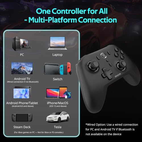 abxylute C6 Wireless PC Controller, Bluetooth Game Controller -1000Hz Polling Rate- Hall Effect Joystick for Windows PC, Switch 1&2, Steam Deck, Android TV/Mobile, iOS, MAC &Tesla Vibration Turbo Lightweight - color: Black