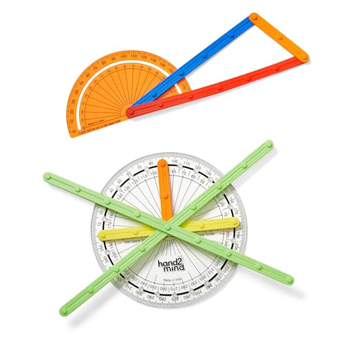 hand2mind AngLegs Starter Set with 2 Protractors, Geometry Manipulatives, Geometric Shapes for Classroom, Montessori Math Materials, Math Teaching Tools, 4th Grade Math Manipulatives for Kids