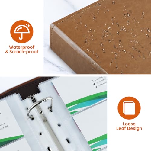 BYSTER A4 Business Card Holder Organizer, PU Leather Card Binder with 30 Pack Sleeves (600 Pockets), Card Holder Book for Credit Cards, Membership Cards, and More - Brown - color: Brown