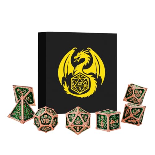 Metal Dice Set, Octopus Pattern, 7pcs Polyhedral Metal DND Dice Set, DND Starter Set, D&D Gifts with Gift Box, Role Playing Board Games Accessories, Red Copper Border Green - color: Green With Gift Box