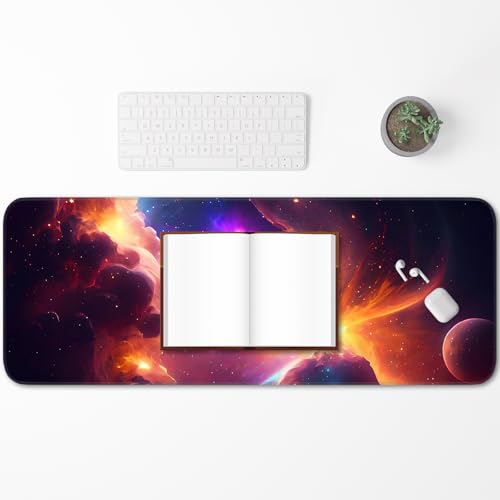 Gaming Mouse Pad, Galaxy Starry Sky Non-Slip Rubber Base with Seam Edge Mouse Pad, Extra Large 31.5x11.8 Inch, Suitable for Home, Office, Gaming - color: Colorful galaxy