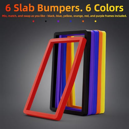 neotidy PSA Slab Guard, PSA Slab Protector for Graded Cards, 6 Pack Silicone Slab Bumper Guard, Edge Protector Frame for PSA Graded Card Cases, Black Blue Yellow Orange Red Purple