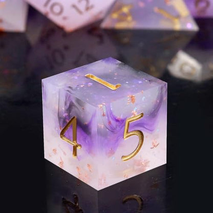 Haxtec Sharp Edge Dice Set Black Purple White Resin DND Dice Set Glitter Polyhedral D&D Dice Compatible with Dungeons and Dragons - color: Purple Pink