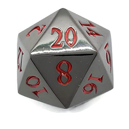 Metal D20 F Dice Critical Fail F 20 Sided Die Set DND Number Role Playing Game Dungeons and Dragons D&D Black Silver Red Blue Gold Copper Purple Green Pink White (Single Dice, Black with Red Text) - color: Black With Red Text, style: Single Dice