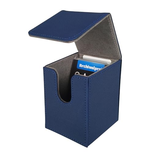 Card Deck Box for MTG Commander, Holds 100+ Double Sleeved TCG Cards, Magnetic Trading Card Storage Box with Card Sleeves(Blue) - color: Blue, size: 1 Box+100 Sleeves